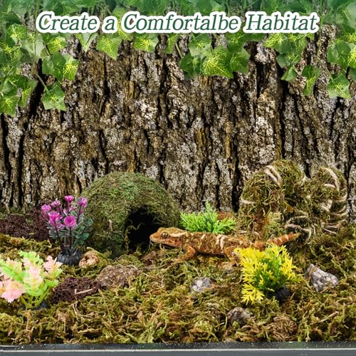 8 Pcs Reptile Hides and Caves Leopard Gecko Tank Accessories Bendable Moss Vine for Reptiles Fake Leaves Potted Plants for Terrarium Vivarium Hide
