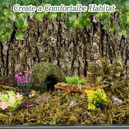 8 Pcs Reptile Hides and Caves Leopard Gecko Tank Accessories Bendable Moss Vine for Reptiles Fake Leaves Potted Plants for Terrarium Vivarium Hide