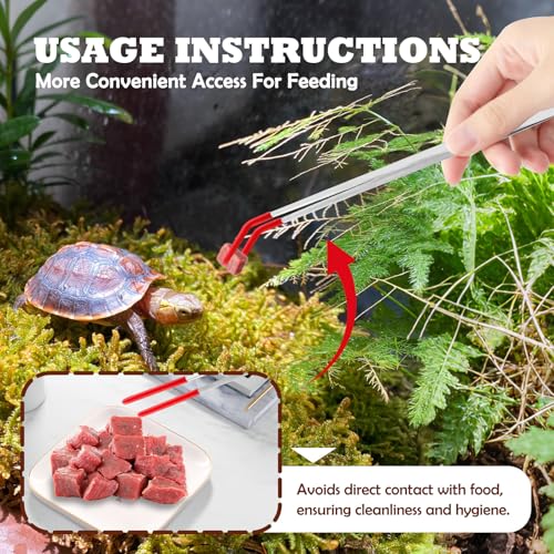 2 Pieces Stainless Steel 10.6" Reptile Feeding Tongs, Straight & Curved Long Tweezers for Aquarium with Silicone Tips, Lizard Feeding Tweezers Terrarium Feeder for Bearded Dragons