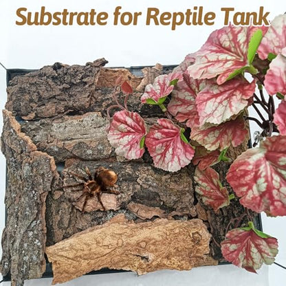 BNOSDM Reptile 16oz Cork Bark Substrate and Wooden Hideout Platform for Lizard, Gecko