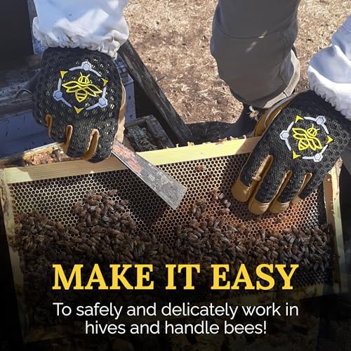 Professional Beekeeping Gloves, Premium 5mm Goatskin w/Patented Ventilation & Dexterity - Beekeeping Supplies - color: Black, size: 3X-Large