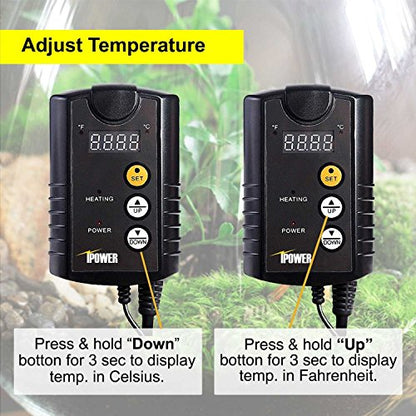 iPower GLHTMTCONTROL 40-108 Degrees Fahrenheit Digital Heat Mat Thermostat Controller for Seed Rooting Germination Reptiles, Fermentation and Brewing, 1000W-Black, Black - size: 1000W-Black, style: 1 Pack