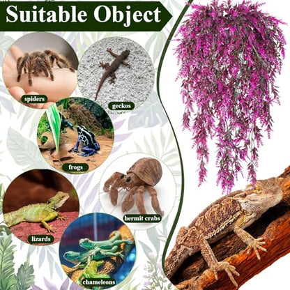 Suncalla Reptile Plants Terrarium Hanging Plants Vines Boston Climbing Terrarium Plant with Suction Cup for Bearded Dragons Lizards Crested Gecko Snake Crab Tank(Bright Series,5 Colors) - style: Bright Series
