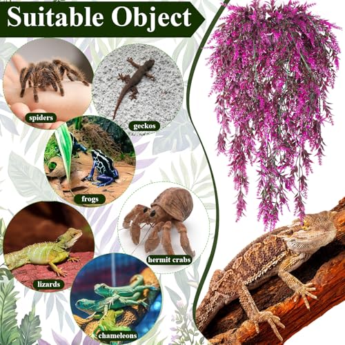 Suncalla 8 Pack Reptile Plants Terrarium Hanging Plant Vine Boston Climbing Terrarium Plant with Suction Cup for Bearded Dragons Lizard Crested Gecko Snake Crab Tank(Bright Series,5 Colors) - style: Bright Series