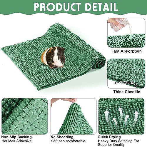 Amylove 4 Pcs Guinea Pig Cage Liner 16 x 24 Inch Washable Chenille Pee Pads Pet Dog Cat Bedding Training Mat Reusable for Small Animals Puppy Bunny Hamster Chinchilla - color: Dark Green, size: 16 x 24 Inch, style: Low Pile Chenille