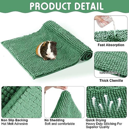 Amylove 4 Pcs Guinea Pig Cage Liner 16 x 24 Inch Washable Chenille Pee Pads Pet Dog Cat Bedding Training Mat Reusable for Small Animals Puppy Bunny Hamster Chinchilla - color: Dark Green, size: 16 x 24 Inch, style: Low Pile Chenille