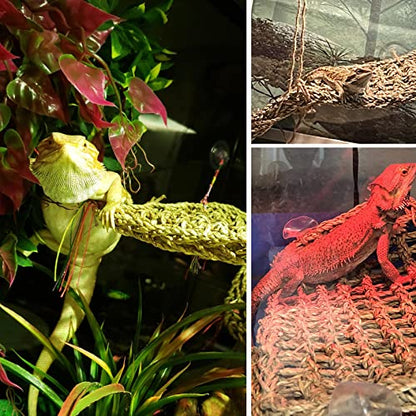 Bearded Dragon Tank Hammock,Natural Seagrass Reptile Lounger Hammocks Decor Flexible Leaves Jungle Climber Vines Habitat Accessories for Lizard Chameleon Gecko Snakes(5 PCS)