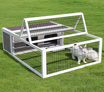 Tortoise House Habitat Wooden, Chicken Coop with Run Rabbit Hutch Small Animal Hutch Enclosure Indoor/Outdoor-Grey + White Trim - color: Grey&White Trim-1