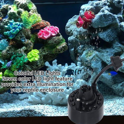 Fockety Reptile Fogger, Reptile Humidifiers with LED Colorful Lights, Reptile Mister for Amphibians Terrariums, Automatic Terrarium Fogger for Beared Dragon Lizard Gecko Snake Tortoise