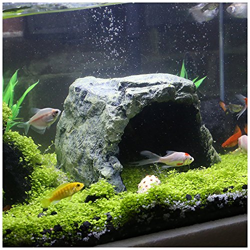 Reptile Rock Hide Cave for Lizards, Turtles, Snakes - Non-Toxic Resin Aquarium Rock Cave, Reptile Hideout & Terrarium Decor Naturalistic Habitat for Amphibians & Fish