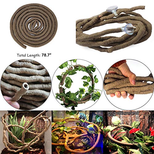 Hamiledyi 6PCS Bearded Dragon Tank Accessories Lizard Hammock Jungle Climber Vines Flexible Leaves Bendable Vine Artificial Branch Habitat Reptile Decor for Climbing, Suitable for Geckos, Lizards