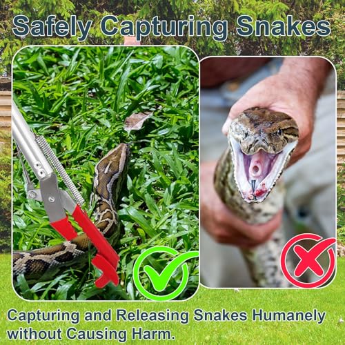50in Multi-Functional Snake Grabber Tool Set，Collapsible Snake Catcher with Wide Jaw, Stainless Steel Snake Tongs with Non-Slip Grip Handle