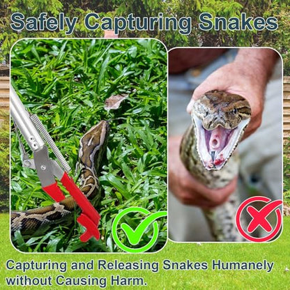 50in Multi-Functional Snake Grabber Tool Set，Collapsible Snake Catcher with Wide Jaw, Stainless Steel Snake Tongs with Non-Slip Grip Handle
