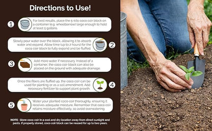UBICON Organic Coco Coir Growing Medium 11 Pound Block | Expands to Approximately 20 Gallons | Ideal for Gardens and Raised Beds | Excellent Drainage and Root Growth