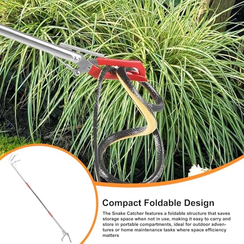 Snake Tongs - Stainless Steel Foldable Crab Catching Pliers, Heavy Duty Trash Grabber Reacher Tool | Multi Purpose Reptile Grabber and Pick Up Stick for Homeowners Ranchers Shelter Staff, 40-Inch