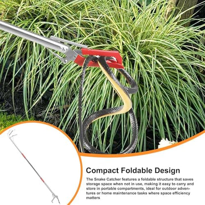 Snake Tongs - Stainless Steel Foldable Crab Catching Pliers, Heavy Duty Trash Grabber Reacher Tool | Multi Purpose Reptile Grabber and Pick Up Stick for Homeowners Ranchers Shelter Staff, 40-Inch