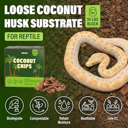 Coconut Chips Substrate 10 Lbs | Reptile Bedding for Snakes, Ball Python, Bearded Dragon, Tortoise, Gecko, Lizard, Frog | Odor Absorbing | Coconut Chips for Plants and Orchid Bark Mulch - size: 10 Lbs (Pack of 1)