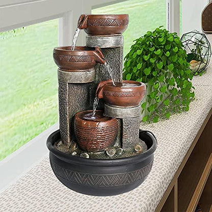 15.7" H 4-Tier Indoor Tabletop Waterfall Fountain with LED Lights Desktop Fountains Calming Sound for Home Office Decor (15.7ihch)