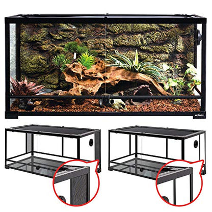 REPTI ZOO Dual Reptile Light Fixture and 49 Gallon Reptile Glass Tank Terrarium 2 in 1 Side Meshes and Side Glasses