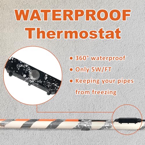 Cupohus Self-Regulating Heat Tape for Water Pipes 6FT, Waterproof Thermostat for Outdoor, Freeze Protection Heat Trace Cable for Metal, Plastic Home Pipes, Roof and RV, 110-120V