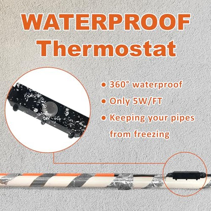 Cupohus Self-Regulating Heat Tape for Water Pipes 6FT, Waterproof Thermostat for Outdoor, Freeze Protection Heat Trace Cable for Metal, Plastic Home Pipes, Roof and RV, 110-120V