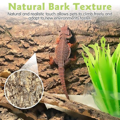 kathson 2PCS 15.7"L x 11.8"W Cork Tile Background Bark Reptile Tank Background Terrarium Backdrop Wall Decor Natural Reptile Climbing Mat for Spider Gecko Lizard Chameleon Bearded Dragon Turtle Snake