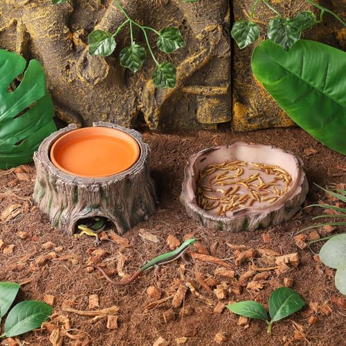 IBWell 3 in1 Reptile Hides and Caves with Detachable Base, Reptile Hideout Leopard Gecko Hide and Crested Gecko Food Dish Humid Hide for Lizard Tank Gecko Tank Accessories