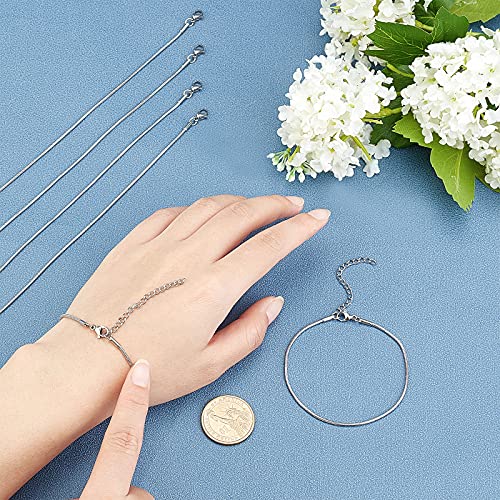 PH PandaHall 10pcs 7.48" Adjustable Slider Chain Bracelet Stainless Steel Snake Chain Bracelets Round Snake Chain Lobster Claw Clasps for Jewelry Accessories DIY Making