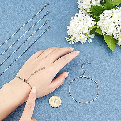 PH PandaHall 10pcs 7.48" Adjustable Slider Chain Bracelet Stainless Steel Snake Chain Bracelets Round Snake Chain Lobster Claw Clasps for Jewelry Accessories DIY Making