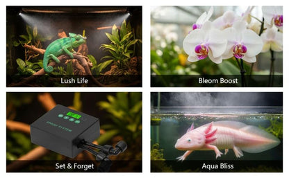 Automatic Reptile Misting System, Programmable Humidifier with Timer, 360 Degree Dual Nozzles, Terrarium Spray Kit, Self-Priming