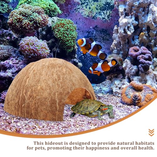 Veemoon Coconut Shell Reptile Hideout Natural Aquarium Shelter Small Lizard Turtle Hermit Crab Habitat Decor 4.72X4.72X2.55In