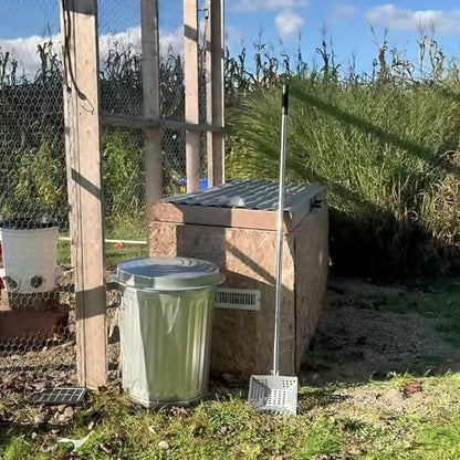 Chicken Poop Scooper Tempered Spring Steel Sifting Shovel for Chicken Coop with 32-60" Adjustable Stainless Steel Tube Cleaning Tool for Coop with Rubber Handle - size: 8" W x 3" D