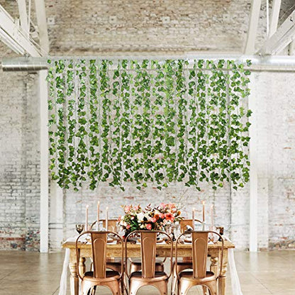 78Ft 12pcs Silk Artificial Ivy Vine Hanging Leaves Plant Greenery Decor Party Home Garden Wedding Wall Decor (Green)