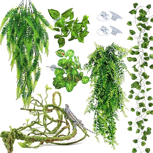 Reptile Plants for Terrarium Tank – Bearded Dragon Tank Accessories, Artificial Hanging Plant Vines, Habitat Decor & Hide for Crested Gecko, Lizard, Snake, Chameleon and Ball Pythons(Group B) - color: Group B