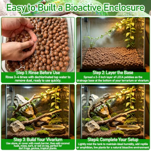 Riare 4LBS Expanded Clay Balls Terrarium Substrate for Reptiles - 100% Organic Lightweight Clay Pebbles Substrate Frogs False Bottom Substrate, Bioactive Terrarium Substrate for Drainage and Moisture - color: 4LB