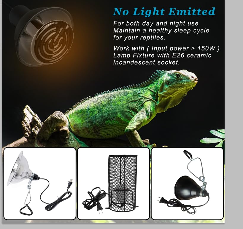 DOMICA 75W 2 Pack Reptile Heat Bulbs for Beared Dragon, Ceramic Heat Emitter, E26 No Light Heating Bulbs for Turtle, Lizard, Snake, Amphibians, Pet Brooder Coop Chicken (75W-Small to Medium Tank) - color: 75w-small to Medium Tank