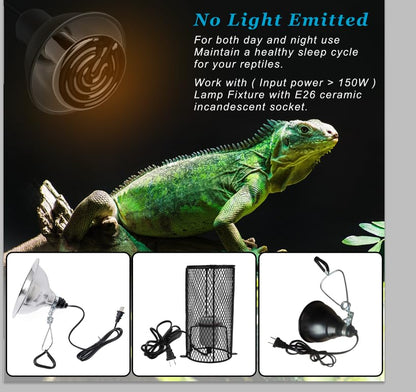 DOMICA 75W 2 Pack Reptile Heat Bulbs for Beared Dragon, Ceramic Heat Emitter, E26 No Light Heating Bulbs for Turtle, Lizard, Snake, Amphibians, Pet Brooder Coop Chicken (75W-Small to Medium Tank) - color: 75w-small to Medium Tank