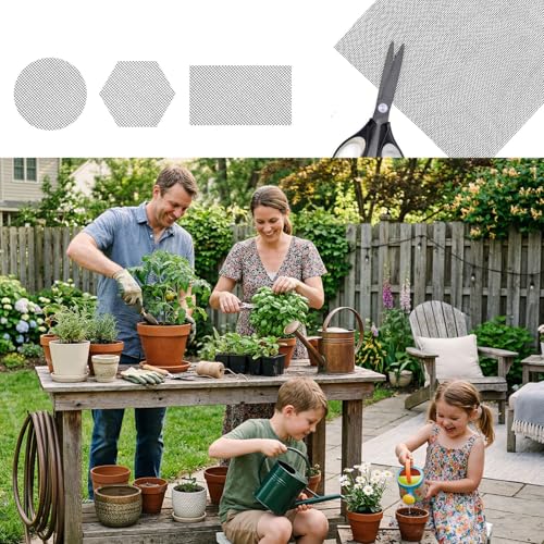 lasuroa 10pcs Flower Pot Mesh Pad, 11.8x7.87 Inch Bonsai Drainage Screens Plant Pot Drainage Mesh Barrier Mat for Preventing Soil and Substrate Leakage (White, Black) - color: White,black