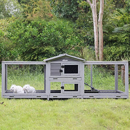 Aivituvin Rabbit Hutch 93.7" Large Rabbit Cage Indoor Outdoor Guinea Pig Cage Chicken Coop on Wheels Bunny Cage with 4 Deep No Leakage Pull Out Tray,Waterproof Roof - color: Light Grey