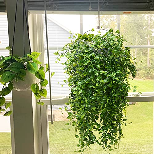 CLONG 2pcs Artificial Hanging Plants 32-in Fake Hanging Plant Fake Ivy Vine Outdoor UV Resistant Plastic Plants (Ivy) - color: Ivy