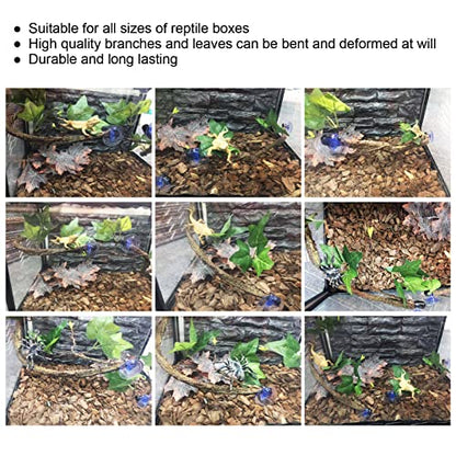 Reptile Corner Branch Terrarium Plant Decoration with Suction Cups Artificial Plastic Plant for Amphibian Lizard Snake Climbing