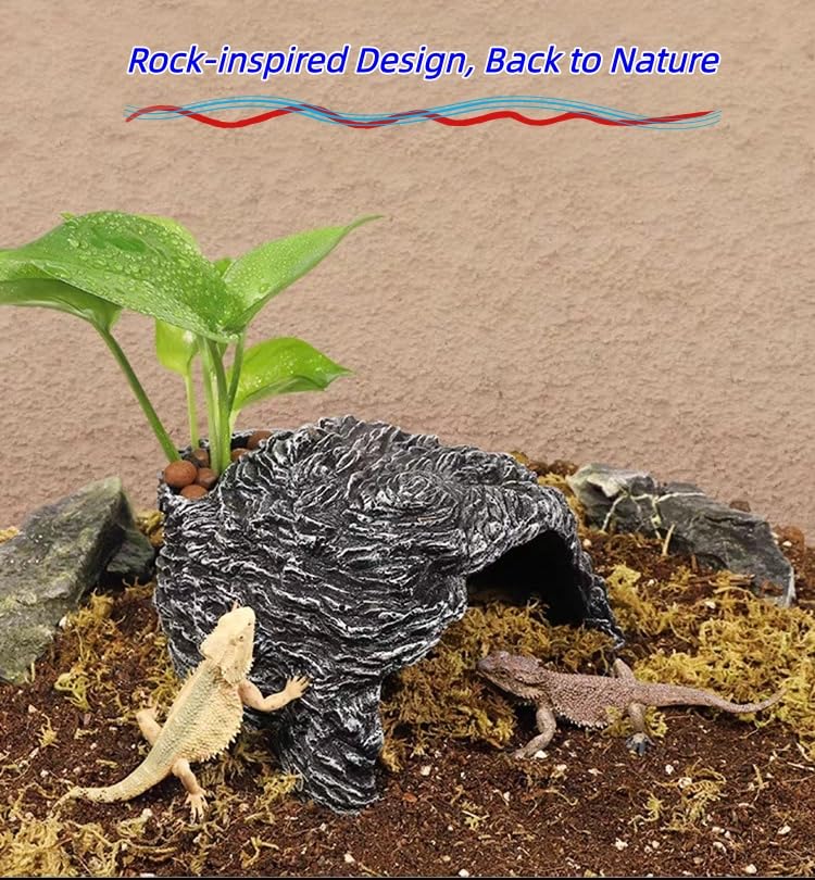 Large Reptile Hideout 2-Pack – Natural Wood-Look Resin Caves for Bearded Dragons, Tortoise, Snakes, Geckos & Lizards | Parent-Child Size Set (Large + Small) for Multi-Pet Terrariums