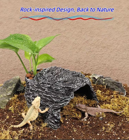 Large Reptile Hideout 2-Pack – Natural Wood-Look Resin Caves for Bearded Dragons, Tortoise, Snakes, Geckos & Lizards | Parent-Child Size Set (Large + Small) for Multi-Pet Terrariums