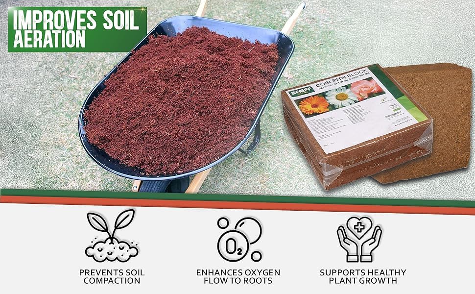 Kempf Compressed Coco Coir Pith Block, 10 Pound Block, Natural Potting Mix, Expands to 18 Gallons