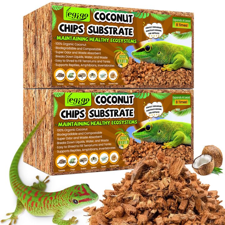 Legigo 4 Pack Coconut Chip Substrate for Reptiles, Natural Coco Husk Chip Reptiles Bedding, Compressed Coconut Chip Substrate for Snake, Tortoise, Ball Python, Gecko, Lizard Terrarium Tanks - color: 4 Pack