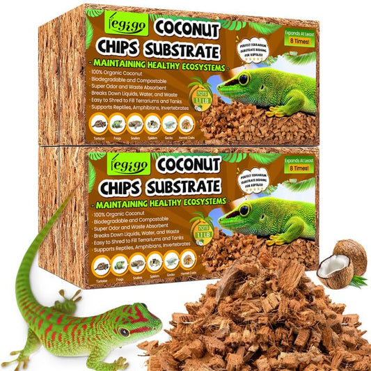 Legigo 4 Pack Coconut Chip Substrate for Reptiles, Natural Coco Husk Chip Reptiles Bedding, Compressed Coconut Chip Substrate for Snake, Tortoise, Ball Python, Gecko, Lizard Terrarium Tanks - color: 4 Pack