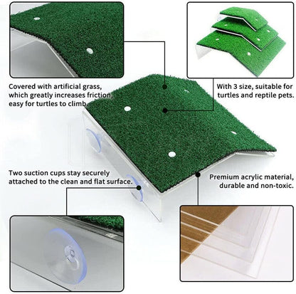 Turtle Basking Platform Lawn Resting Basking Platform Simulation Grass Ramps Tortoise Habitat Terrace Turtle Tank Accessories - size: M
