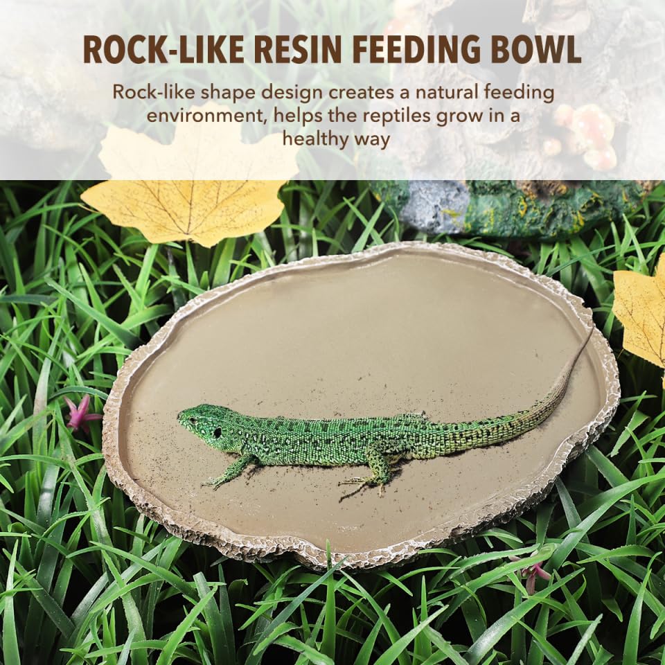 UEETEK Resin Reptile Water Dish 7x5.5x0.3in – Anti-Tip Flat Bowl for Mess-Free Hydration & Feeding, Terrarium Corner Fit for Snakes, Turtles, Lizards