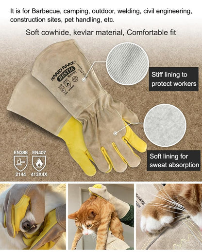 LENITH Animal Handling Gloves Bite Proof, Multi-purpose Pet Glove for Grabbing Reptile, Grooming, Trips to Vet Cat Dog Bird Falcon Livestock Snake Large