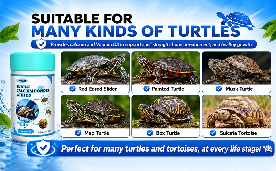 Turtle Calcium Powder with D3 – 80g – High Calcium + Vitamin D3 – Phosphorus-Free – Prevents MBD for Turtles – Dust on Food or Insects